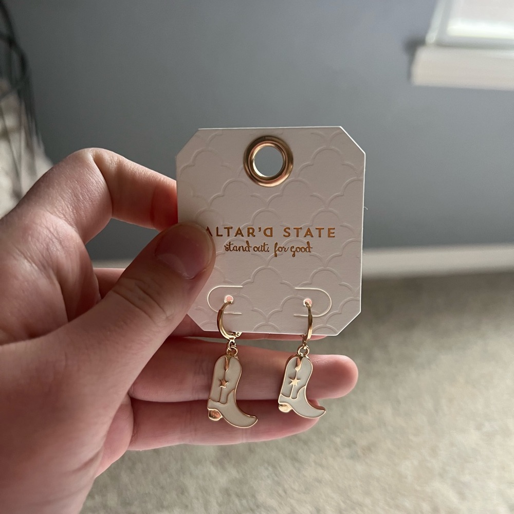 Altered state, cowboy boot earrings